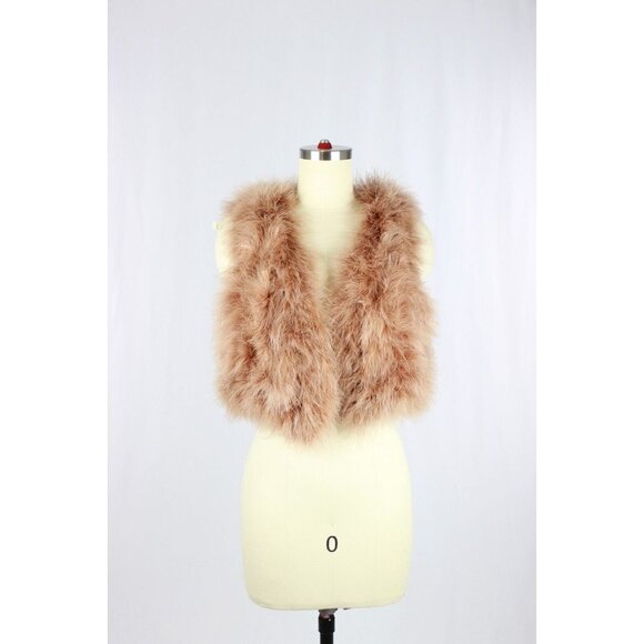 AKUALANI Dusty Pink Ostrich Feather Cropped Vest Shrug, Size S/M - Picture 1 of 13